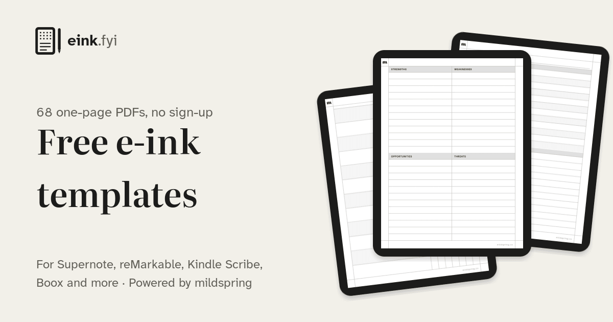 Free e-ink templates for Supernote, reMarkable, Kindle Scribe & Boox · eink.fyi