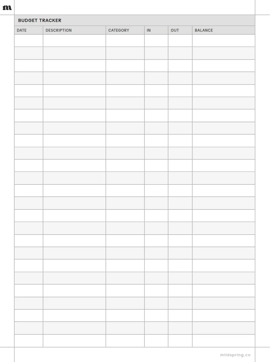 Budget Tracker template page preview