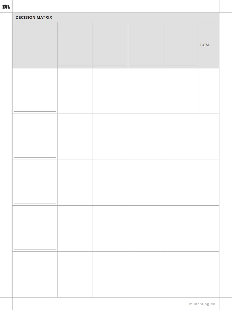 Decision Matrix template page preview