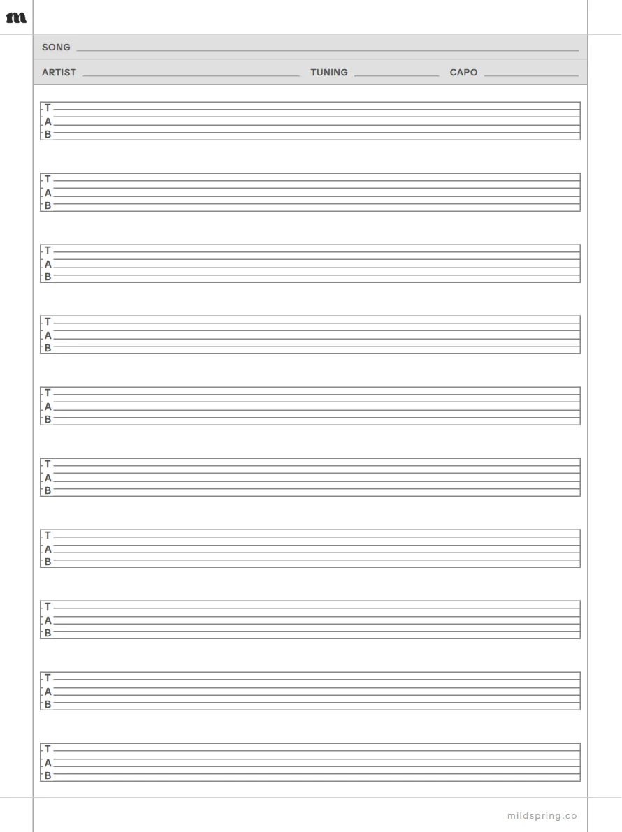 Guitar Tab Paper with Title template page preview